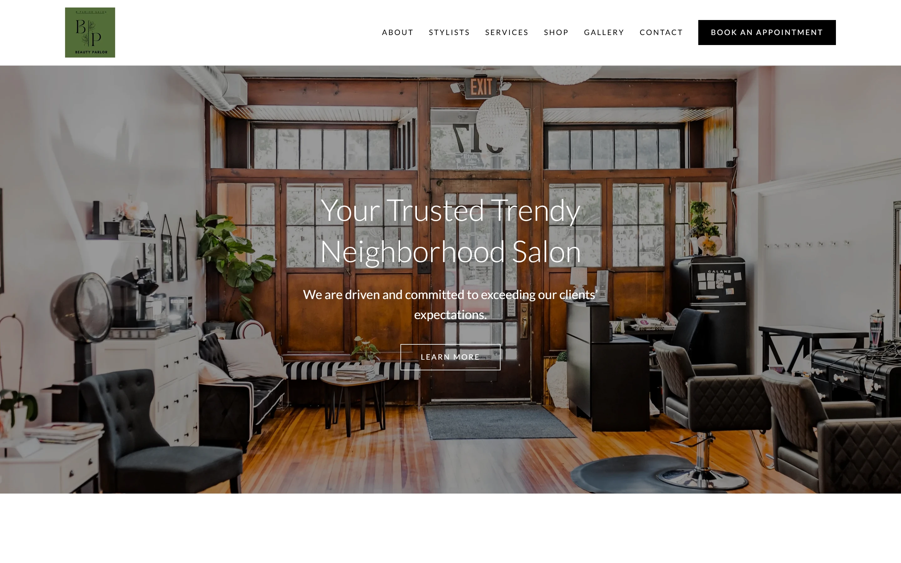 The B.Parlor Salon home page.