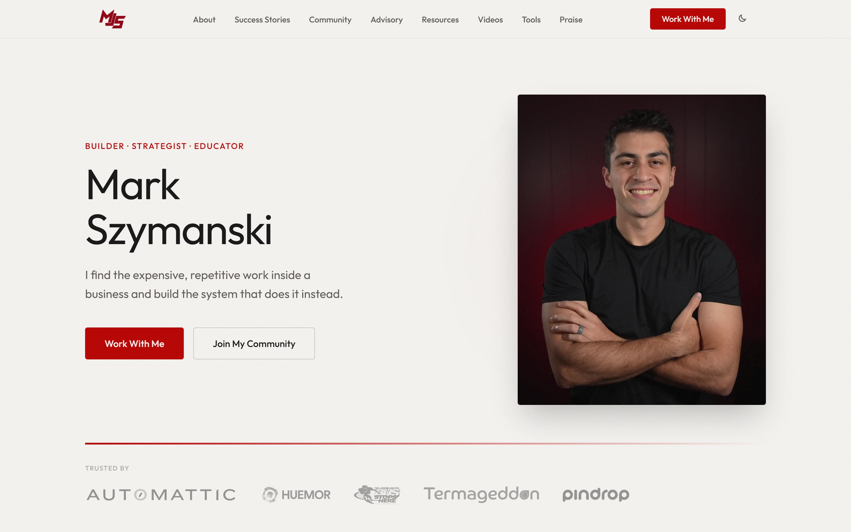 The markszymanski.co home page.
