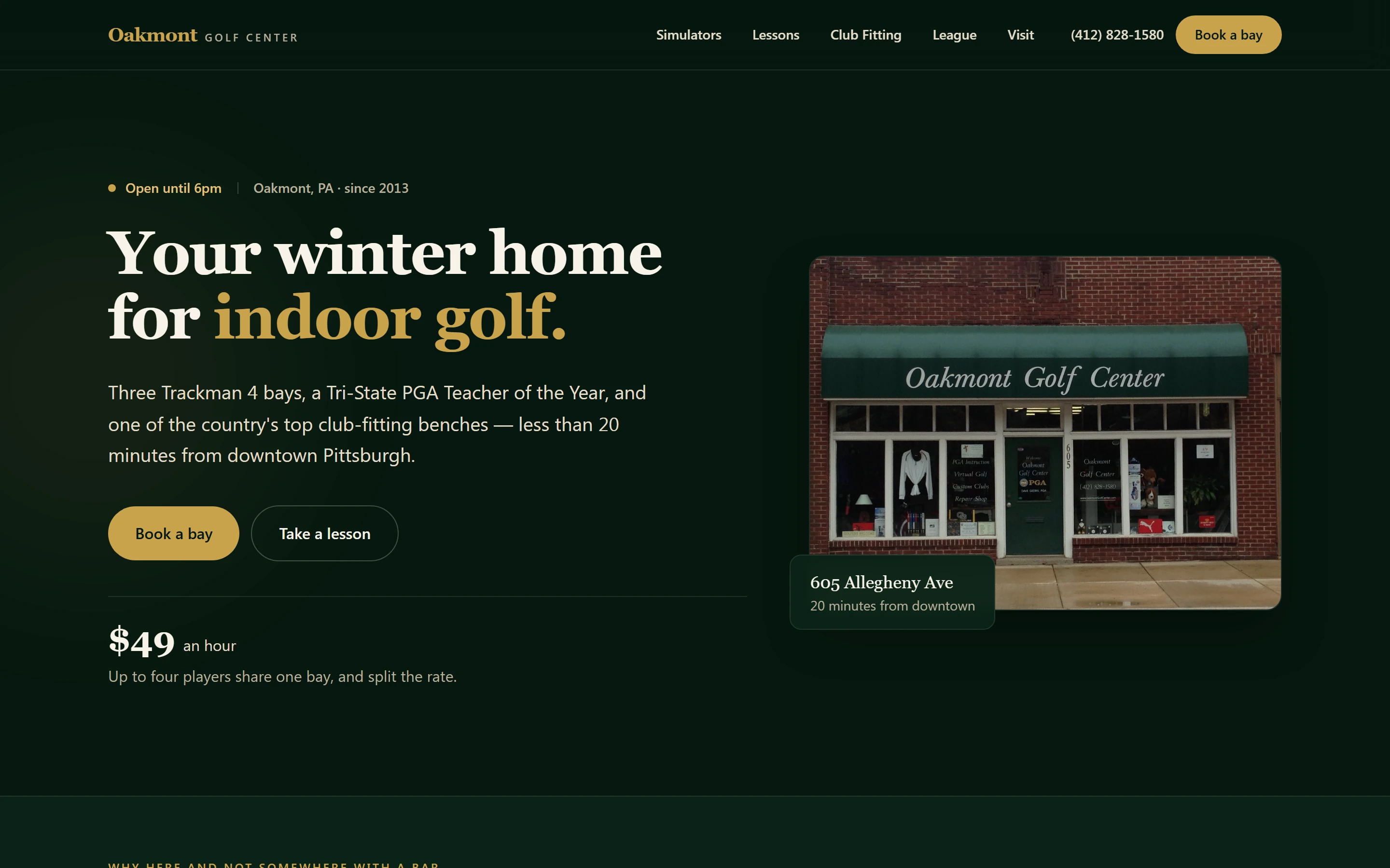 The home page of the spec site for Oakmont Golf Center.