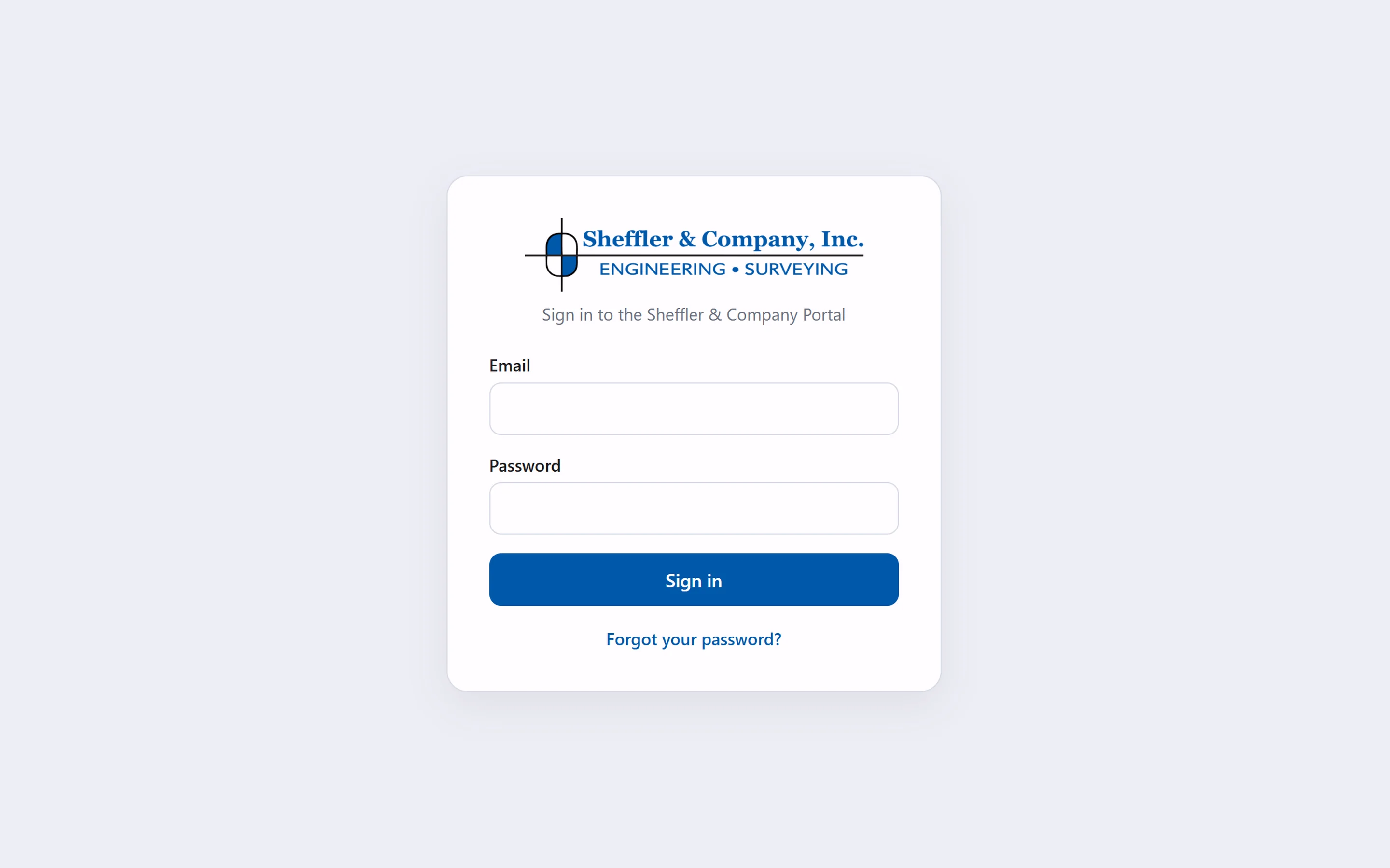 The Sheffler & Company Portal sign-in screen.